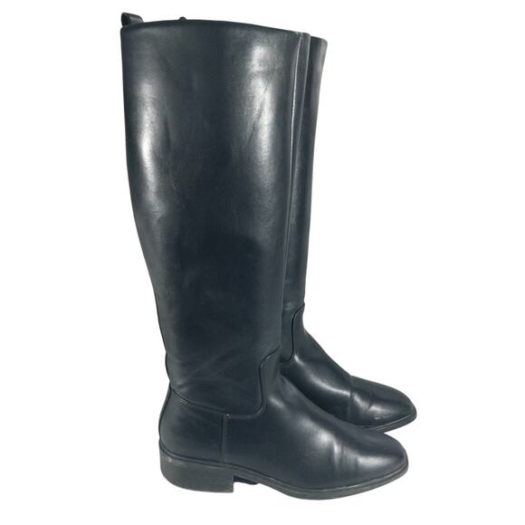 NINE WEST! BLACK GENUINE LEATHER MILITARY INSPIRED RIDING STYLE BOOTS! SZ 8.5M - Picture 1 of 11